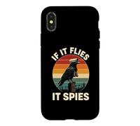 Carcasa para iPhone X/XS If It Flies It Spies Cuervo Vigilancia Pájaro Retro Conspiración