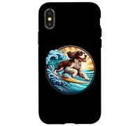 Carcasa para iPhone X/XS Inglés Springer Spaniel Perro Surfing Surfer Dueño Tabla de Surf