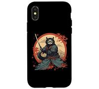 Carcasa para iPhone X/XS Japanese Art Cat Ninja Ukiyo-e Anime Samurai Cat Camiseta