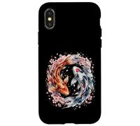 Carcasa para iPhone X/XS Japanese Yin Yang Koi Fish Sakura Watercolor