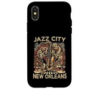 Carcasa para iPhone X/XS Jazz City New Orleans Souvenir Hombres Música Saxofón