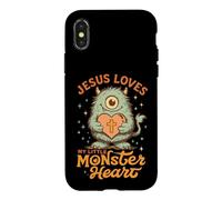 Carcasa para iPhone X/XS Jesús ama Adorable Cruz de corazón Monstruo