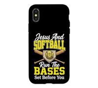 Carcasa para iPhone X/XS Jesus and Softball Run The Bases Set Before You