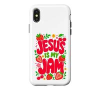 Carcasa para iPhone X/XS Jesus is My Jam Cute Christian Strawberry Faith