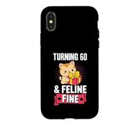 Carcasa para iPhone X/XS Juego de Palabras de 60 años y felino Fino para Fiesta de cumpleaños temática de Gatos