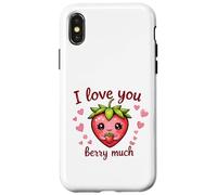 Carcasa para iPhone X/XS Juego de Palabras «I Love You Berry Much Cute Heart» con Forma de corazón y Fresa