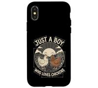 Carcasa para iPhone X/XS Just A Boy Who Loves Chickens Retro Farm Blueprint Livestock