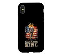 Carcasa para iPhone X/XS Karaoke King Singer Micrófono Vintage Bandera Americana Cantando