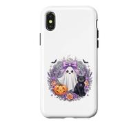 Carcasa para iPhone X/XS Kawaii Fantasma Gato Negro Calabaza Halloween Floral