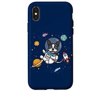 Carcasa para iPhone X/XS Kawaii Kids & Boys Astronaut Space Boston Terrier Dog Lover