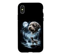 Carcasa para iPhone X/XS Lagotto Romagnolo Aullando a la Luna, Perro Retro de los 90