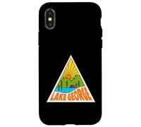 Carcasa para iPhone X/XS Lake George New York Mono Line Gráfico Retro Al Aire Libre