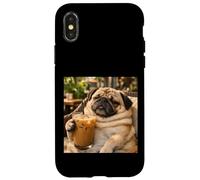 Carcasa para iPhone X/XS Lazy Sunday Coffee Pug Funny Relaxing Meme