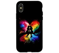 Carcasa para iPhone X/XS Lesbian Girls Kissing on Tree Branch Rainbow Silhouette