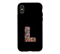 Carcasa para iPhone X/XS Letter L Candy Rainbow Sprinkles Monogram Men, Women, Kids