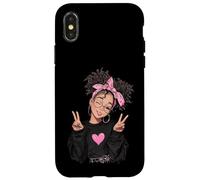 Carcasa para iPhone X/XS Linda Chica Signo de Paz Pelo Rizado Divertido gráfico juguetón Trippy