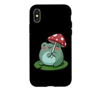 Carcasa para iPhone X/XS Linda Rana Hongo Paraguas Lirio Pad Cottagecore Dibujos Animados Arte