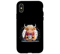 Carcasa para iPhone X/XS Linda Vaca Escocesa de Las Tierras Altas Divertido café Adicto Bebida Vaquera