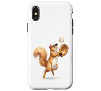 Carcasa para iPhone X/XS Lindo Atrapador de Jugador de béisbol de Ardilla, Arte de Acuarela