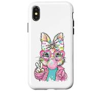 Carcasa para iPhone X/XS Lindo Conejo de Pascua Signo de Paz Bubble Gum Spring Art Kids Girl