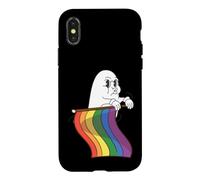 Carcasa para iPhone X/XS Lindo Fantasma LGBTQ sosteniendo la Bandera del Arco Iris Orgullo LGBT Halloween