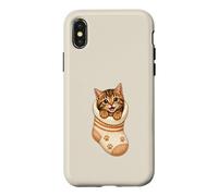 Carcasa para iPhone X/XS Lindo Gatito atigrado en Acogedor calcetín Gato mamá Cutecore Kawaii