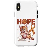 Carcasa para iPhone X/XS Lindo Gato Apéndice Concientización sobre el Cáncer Cinta Naranja Soporte