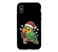 Carcasa para iPhone X/XS Lindo Loro en bastón de Caramelo con Sombrero de Papá Noel