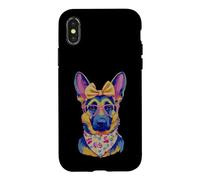 Carcasa para iPhone X/XS Lindo Pastor Alemán Perro Amante Gráfico Rosa Gafas Amarillo