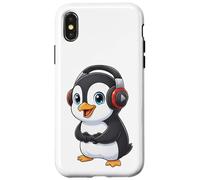 Carcasa para iPhone X/XS Lindo pingüino Gamer con Auriculares diversión para Juegos