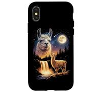 Carcasa para iPhone X/XS Llama Aullando a la Luna, extraño Meme Divertido, Llama Alpaca de los 90