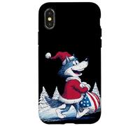 Carcasa para iPhone X/XS Lobo Feliz con Bolsa de Papá Noel para Navidad Divertida