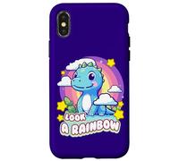 Carcasa para iPhone X/XS Look a Rainbow Cute Dinosaur with a Rainbow and Stars