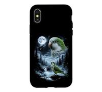 Carcasa para iPhone X/XS Loro cuáquero Aullando a la Luna 90's Retro Monk Parakeet