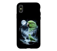 Carcasa para iPhone X/XS Loro Indio Ringneck Aullando a la Luna 90's Retro Bird