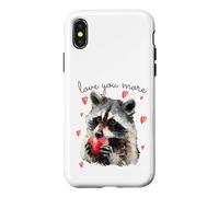 Carcasa para iPhone X/XS Love You More Raccoon Holding a Heart Womens Cute Valentine