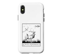 Carcasa para iPhone X/XS Loves Animals Nature Wildlife Graphic of Deer and Birds
