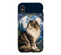 Carcasa para iPhone X/XS Majestic Gato de Pelo Largo Art Nouveau Mountain