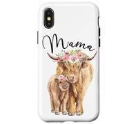 Carcasa para iPhone X/XS Mama Highland Cow with Baby Calf Floral Mom Mother's Day