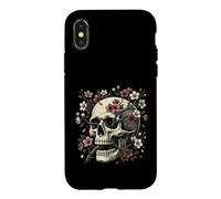 Carcasa para iPhone X/XS Memento Mori Vintage con Forma de Calavera Floral y Flor de Cerezo