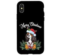 Carcasa para iPhone X/XS Mens Womens Kids Merry Christmas Santa Cavalier Dog Mom