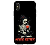 Carcasa para iPhone X/XS Messy Bun Drinking Coffee for Women Never Better Skeleton