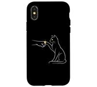 Carcasa para iPhone X/XS Midnight Cat Touch Magical Bond Line Art Cat Silhouette