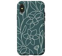 Carcasa para iPhone X/XS Modern Line Art Poppy Flower Leaves Boho Dark Green