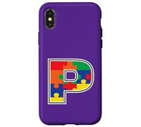 Carcasa para iPhone X/XS Monograma P en Piezas de Rompecabezas Multicolor V2