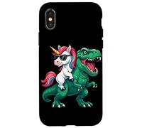 Carcasa para iPhone X/XS Montando Unicornios, tiranos, míticos, prehistóricos, Rainbow Trex para niños