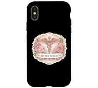 Carcasa para iPhone X/XS Mujer Cirujano Bariátrico Caduceo Metabólico Flores Florales MD