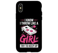 Carcasa para iPhone X/XS Mujer de Cornhole, Divertida, Lanzo como una niña, Trato de Mantener el Ritmo