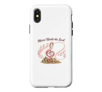 Carcasa para iPhone X/XS Music Heals The Soul de Mujer con cáncer con Cinta Rosa