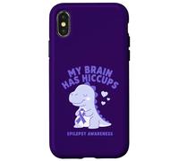 Carcasa para iPhone X/XS My Brain Has Hiccup Epilepsy Awareness Dino Purple Ribbon